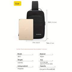 Men Crossbody Shoulder Bag USB Charging Safety Lock Travel Pack