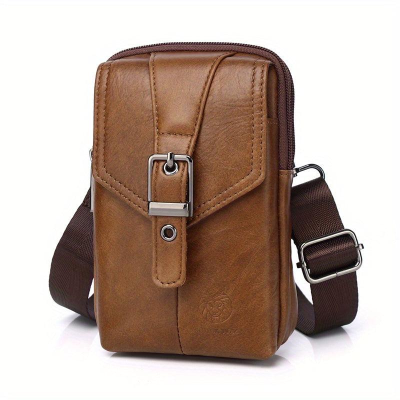 SCHLATUM Men's Leather Crossbody Waist Bag Dual use Bag Cell Phone Bag
