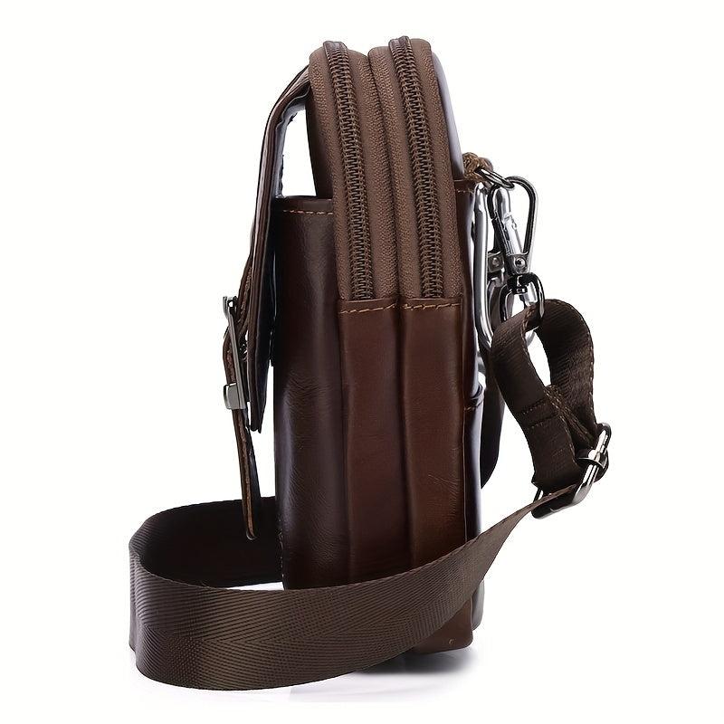 SCHLATUM Men's Leather Crossbody Waist Bag Dual use Bag Cell Phone Bag
