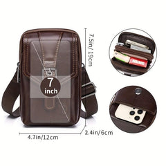SCHLATUM Men's Leather Crossbody Waist Bag Dual use Bag Cell Phone Bag