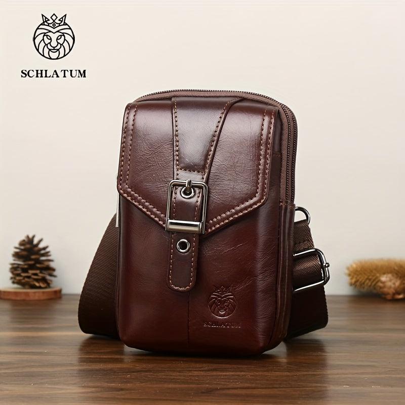 SCHLATUM Men's Leather Crossbody Waist Bag Dual use Bag Cell Phone Bag