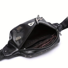 Skull Pattern Rivet Fanny Bag Crossbody Bag for Outdoor Activities
