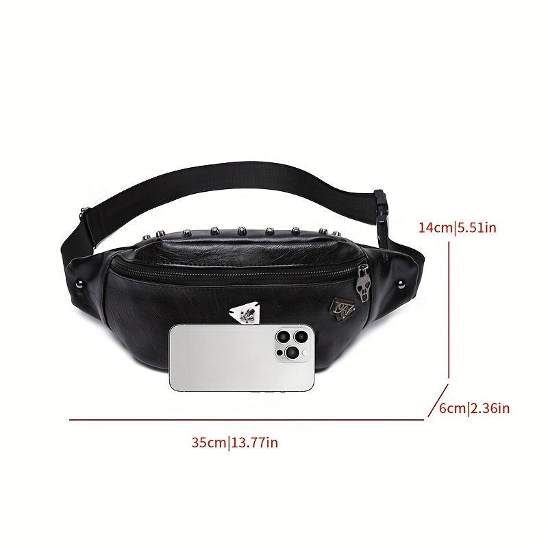Skull Pattern Rivet Fanny Bag Crossbody Bag for Outdoor Activities