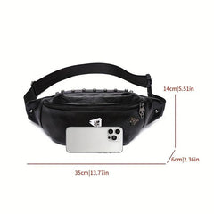 Skull Pattern Rivet Fanny Bag Crossbody Bag for Outdoor Activities