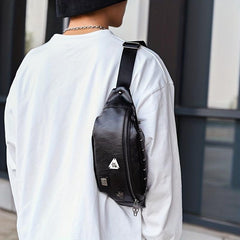 Skull Pattern Rivet Fanny Bag Crossbody Bag for Outdoor Activities