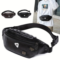 Skull Pattern Rivet Fanny Bag Crossbody Bag for Outdoor Activities
