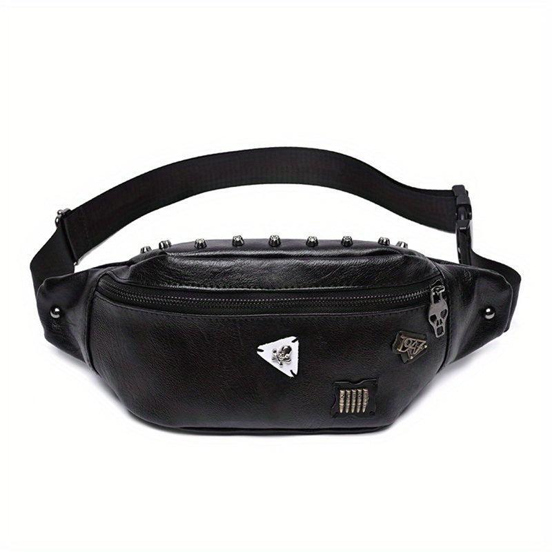 Skull Pattern Rivet Fanny Bag Crossbody Bag for Outdoor Activities