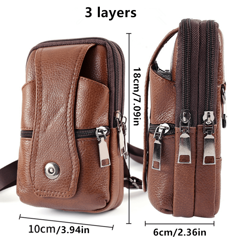 Men Leather Belt Bag Fanny Pack Multifunctional Mobile Phone Cover