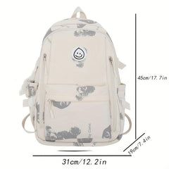 Bear Print Backpack Zipper School Rucksack