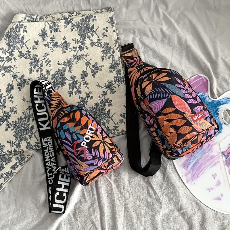 Floral Printed Sling Bag Chest Bag for Outdoor Sports Travel