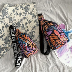 Floral Printed Sling Bag Chest Bag for Outdoor Sports Travel