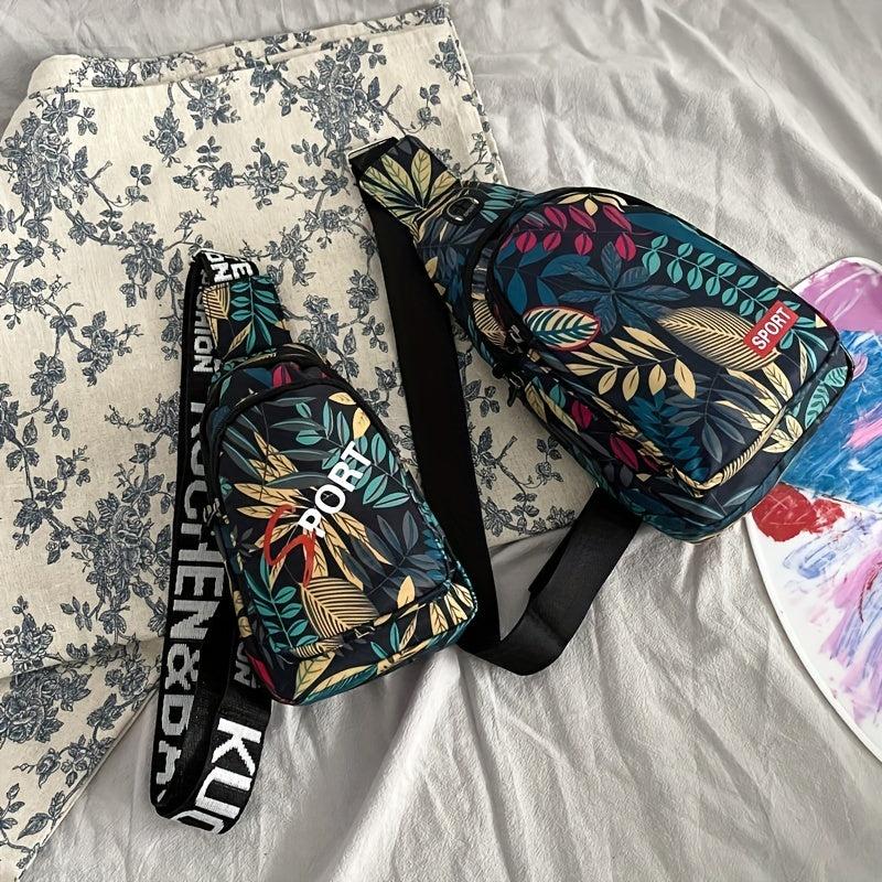 Floral Printed Sling Bag Chest Bag for Outdoor Sports Travel