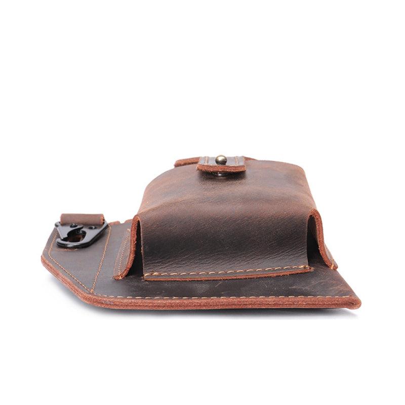 Men's Leather Waist Bag with Cell Phone Case Multifunctional Fanny Bag
