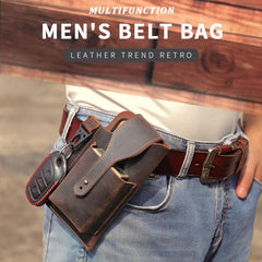 Men's Leather Waist Bag with Cell Phone Case Multifunctional Fanny Bag