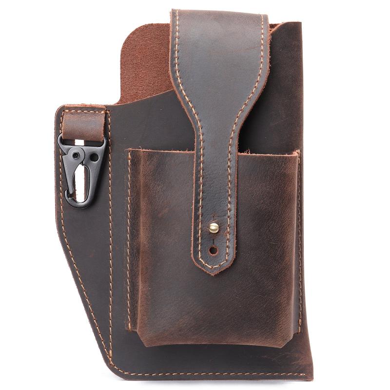 Men's Leather Waist Bag with Cell Phone Case Multifunctional Fanny Bag