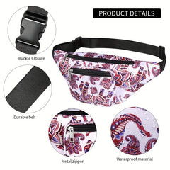 Floral Waterproof Waist Bag Casual Sports Running Hiking Travel Waist Bag