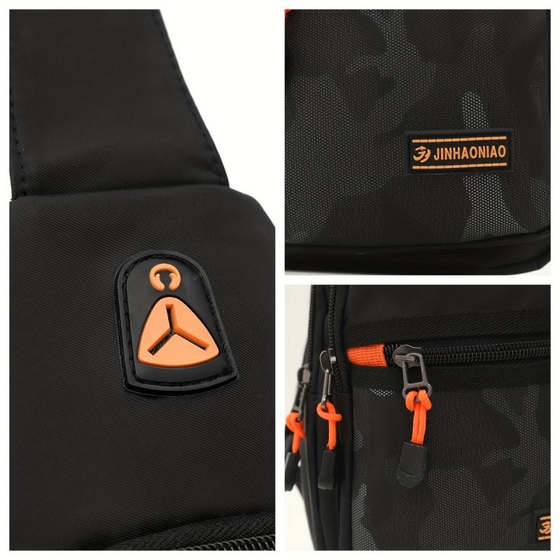Men's Nylon Chest Bag with Earphone Hole for Outdoor Sports