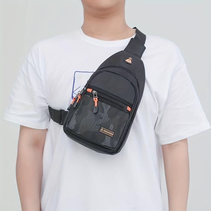 Men's Nylon Chest Bag with Earphone Hole for Outdoor Sports