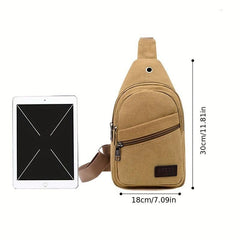 Men's Canvas Crossbody Bag Large Capacity Casual Outdoor Chest Bag