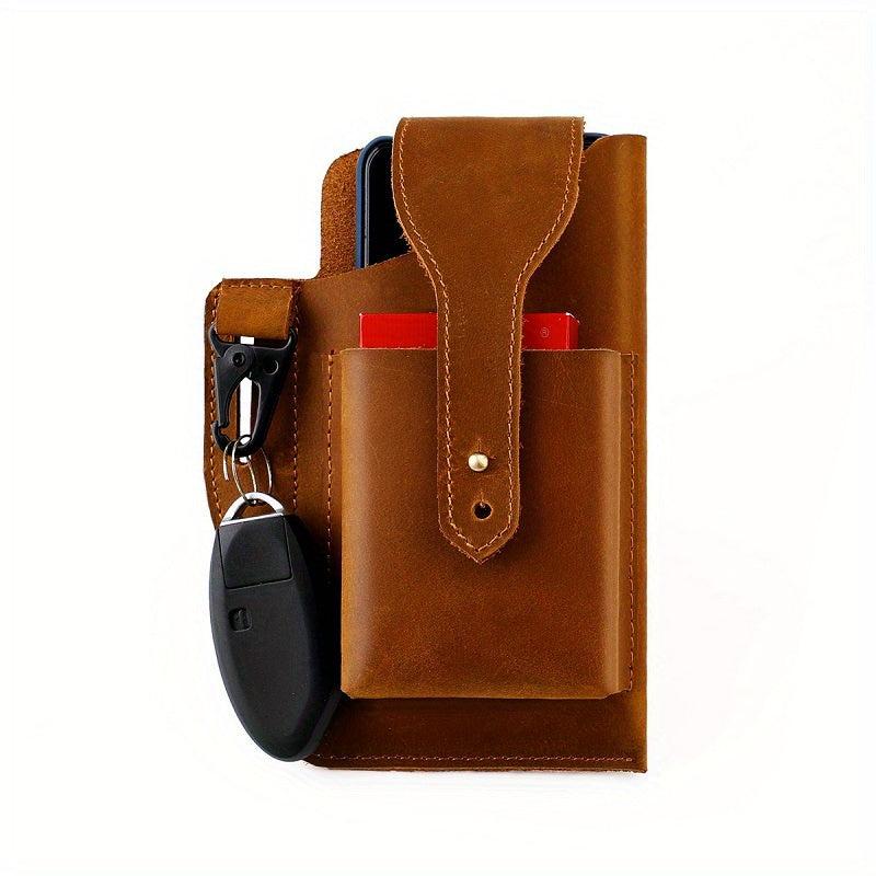 Men's Leather Waist Bag for Mobile Phone, Outdoor Sports Tactical Bag