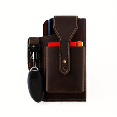 Men's Leather Waist Bag for Mobile Phone, Outdoor Sports Tactical Bag
