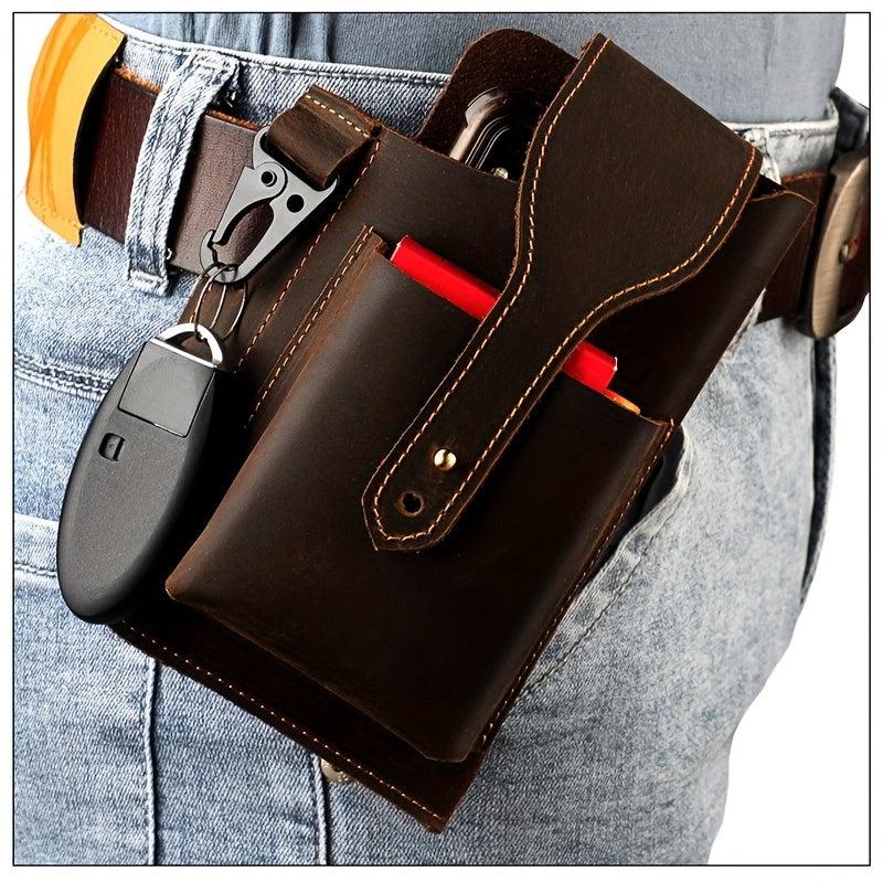 Men's Leather Waist Bag for Mobile Phone, Outdoor Sports Tactical Bag