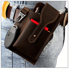 Men's Leather Waist Bag for Mobile Phone, Outdoor Sports Tactical Bag