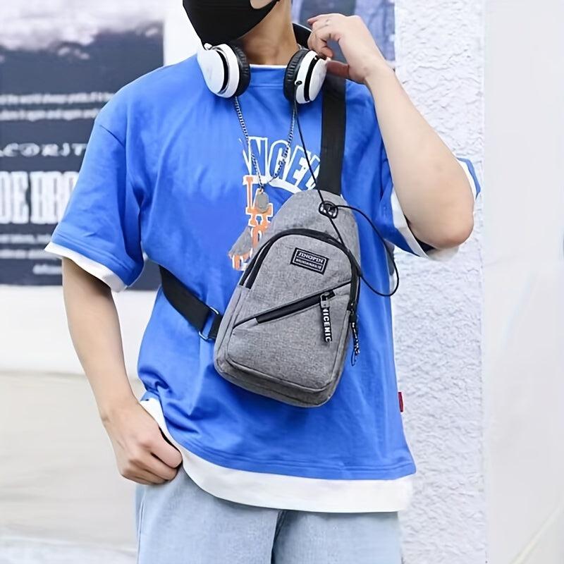 Men's Double Layer Thick Chest Bag w/ Head Phone Hole