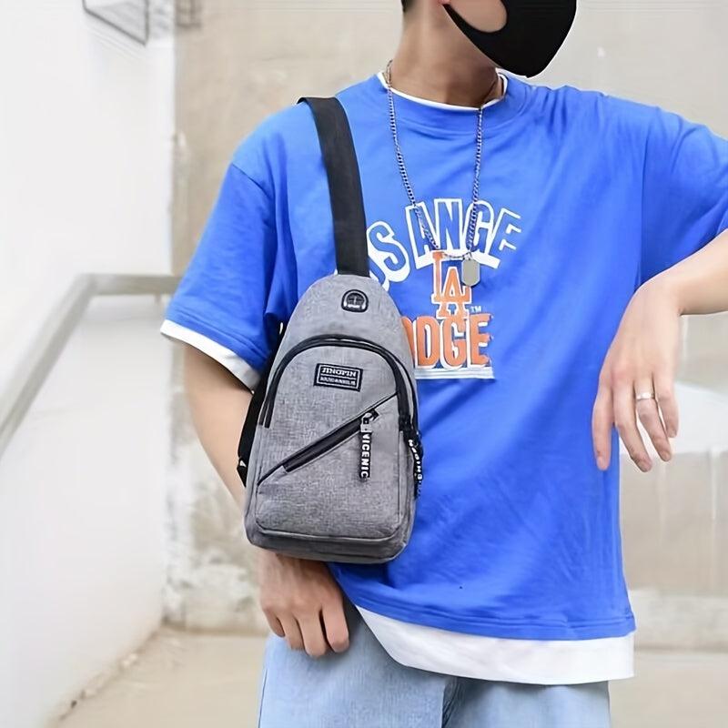 Men's Double Layer Thick Chest Bag w/ Head Phone Hole