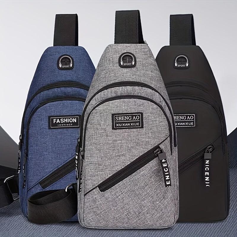 Men's Double Layer Thick Chest Bag w/ Head Phone Hole