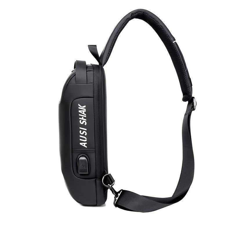 Men's Anti theft Lock Shoulder Bag USB Cross Body Sling Chest Bags