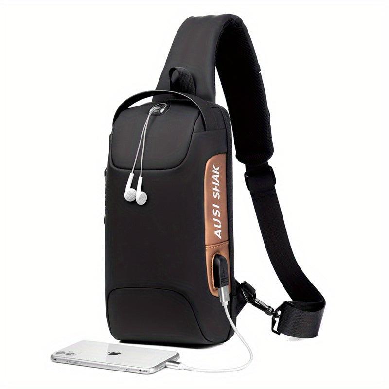 Men's Anti theft Lock Shoulder Bag USB Cross Body Sling Chest Bags