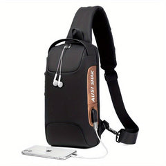 Men's Anti theft Lock Shoulder Bag USB Cross Body Sling Chest Bags