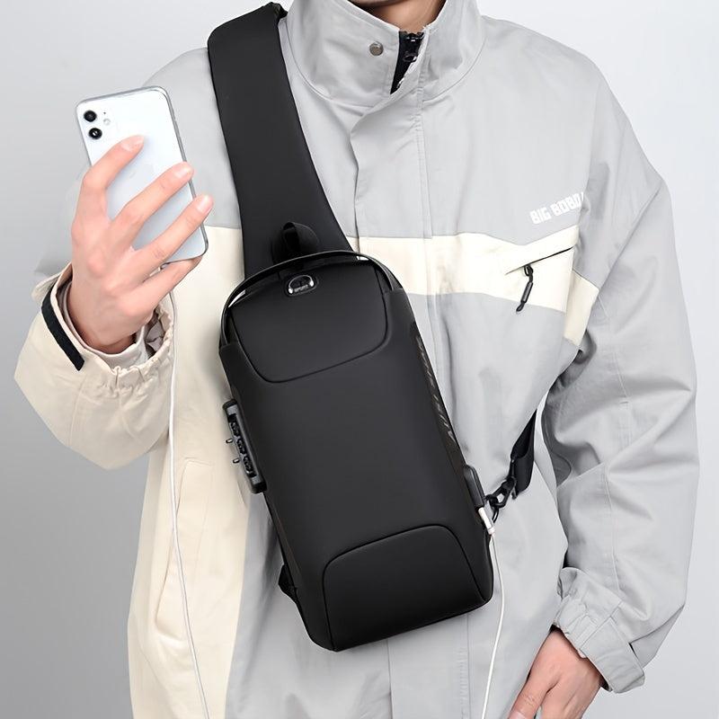 Men's Anti theft Lock Shoulder Bag USB Cross Body Sling Chest Bags