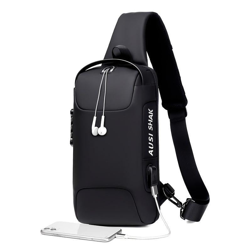 Men's Anti theft Lock Shoulder Bag USB Cross Body Sling Chest Bags