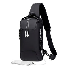 Men's Anti theft Lock Shoulder Bag USB Cross Body Sling Chest Bags