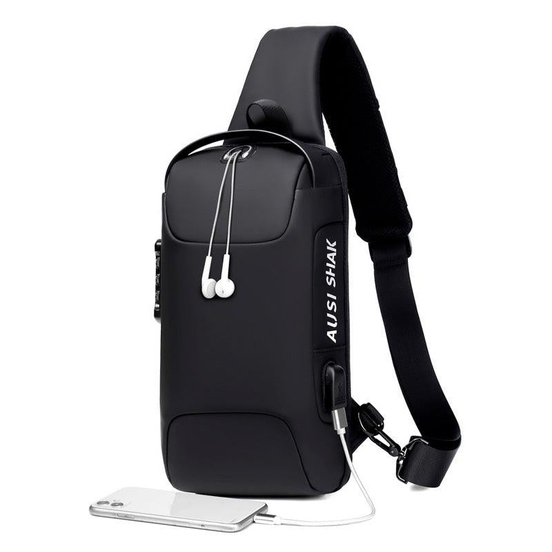 Men's Anti theft Lock Shoulder Bag USB Cross Body Sling Chest Bags