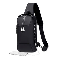 Men's Anti theft Lock Shoulder Bag USB Cross Body Sling Chest Bags