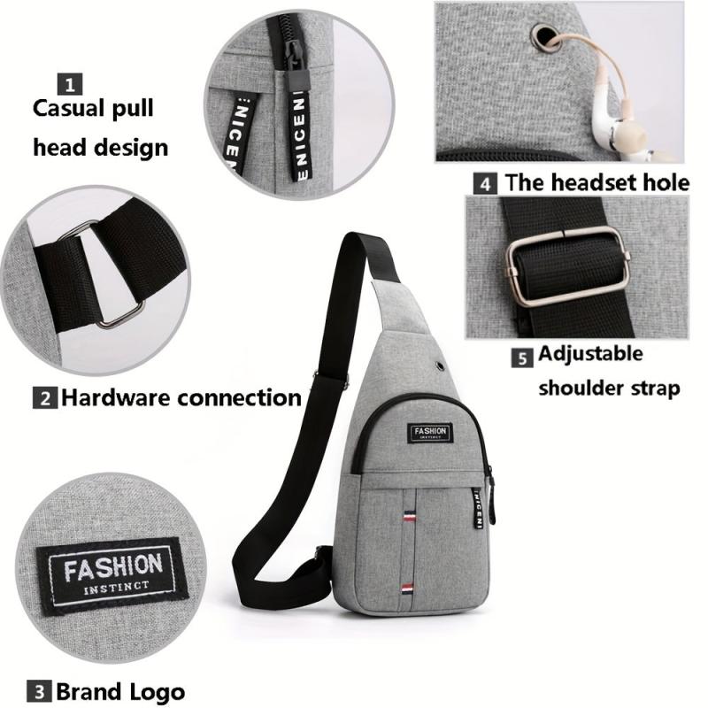 Men's Oxford Crossbody Bag Earphone Hole Shoulder Outdoor Sports Travel Work