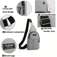Men's Oxford Crossbody Bag Earphone Hole Shoulder Outdoor Sports Travel Work