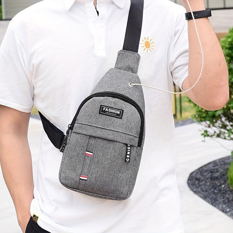 Men's Oxford Crossbody Bag Earphone Hole Shoulder Outdoor Sports Travel Work