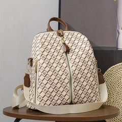 Checkered Waterproof Backpack Classic PU Leather Shoulder Bag