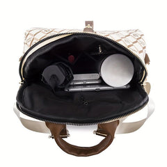 Checkered Waterproof Backpack Classic PU Leather Shoulder Bag