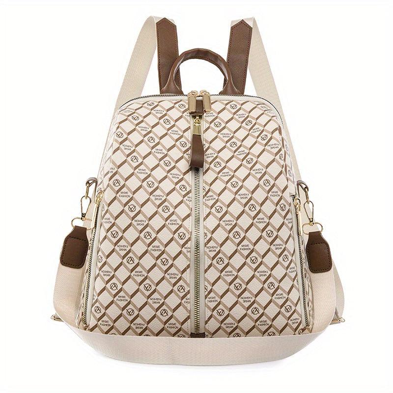 Checkered Waterproof Backpack Classic PU Leather Shoulder Bag
