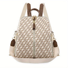 Checkered Waterproof Backpack Classic PU Leather Shoulder Bag