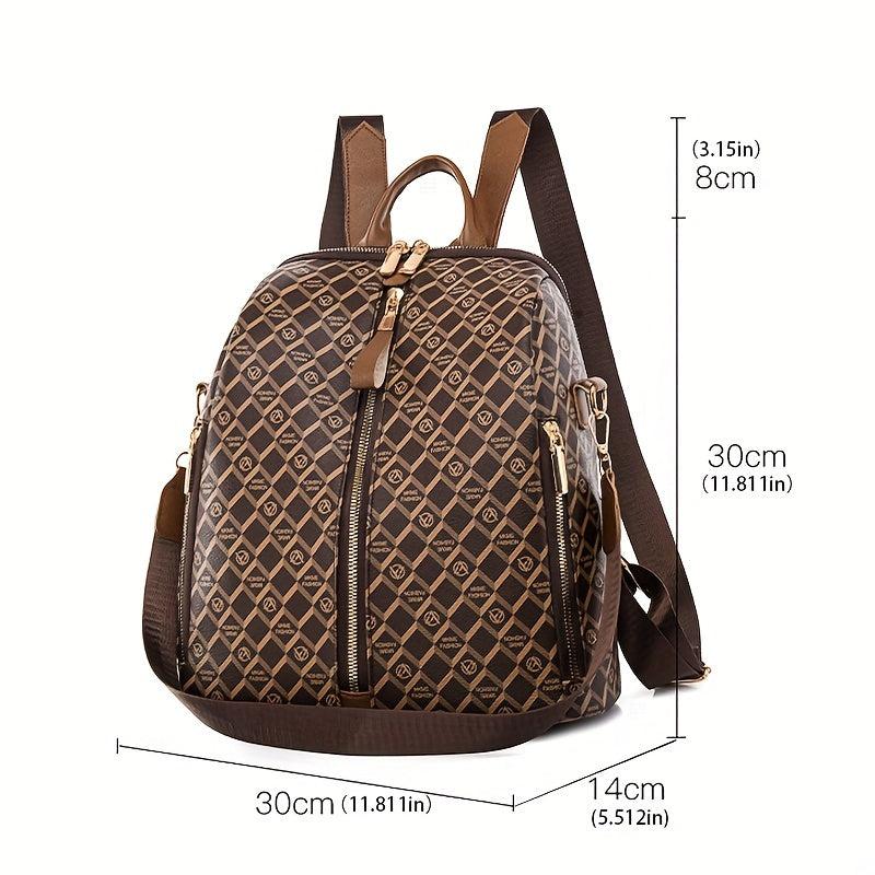 Checkered Waterproof Backpack Classic PU Leather Shoulder Bag
