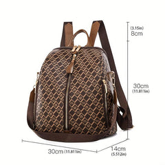 Checkered Waterproof Backpack Classic PU Leather Shoulder Bag