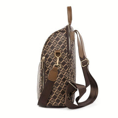 Checkered Waterproof Backpack Classic PU Leather Shoulder Bag