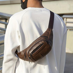 Men's Leather Chest Bag Waterproof Shoulder Bag