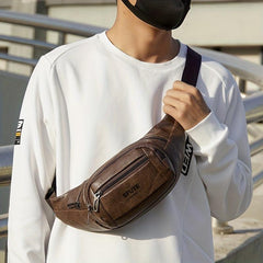 Men's Leather Chest Bag Waterproof Shoulder Bag
